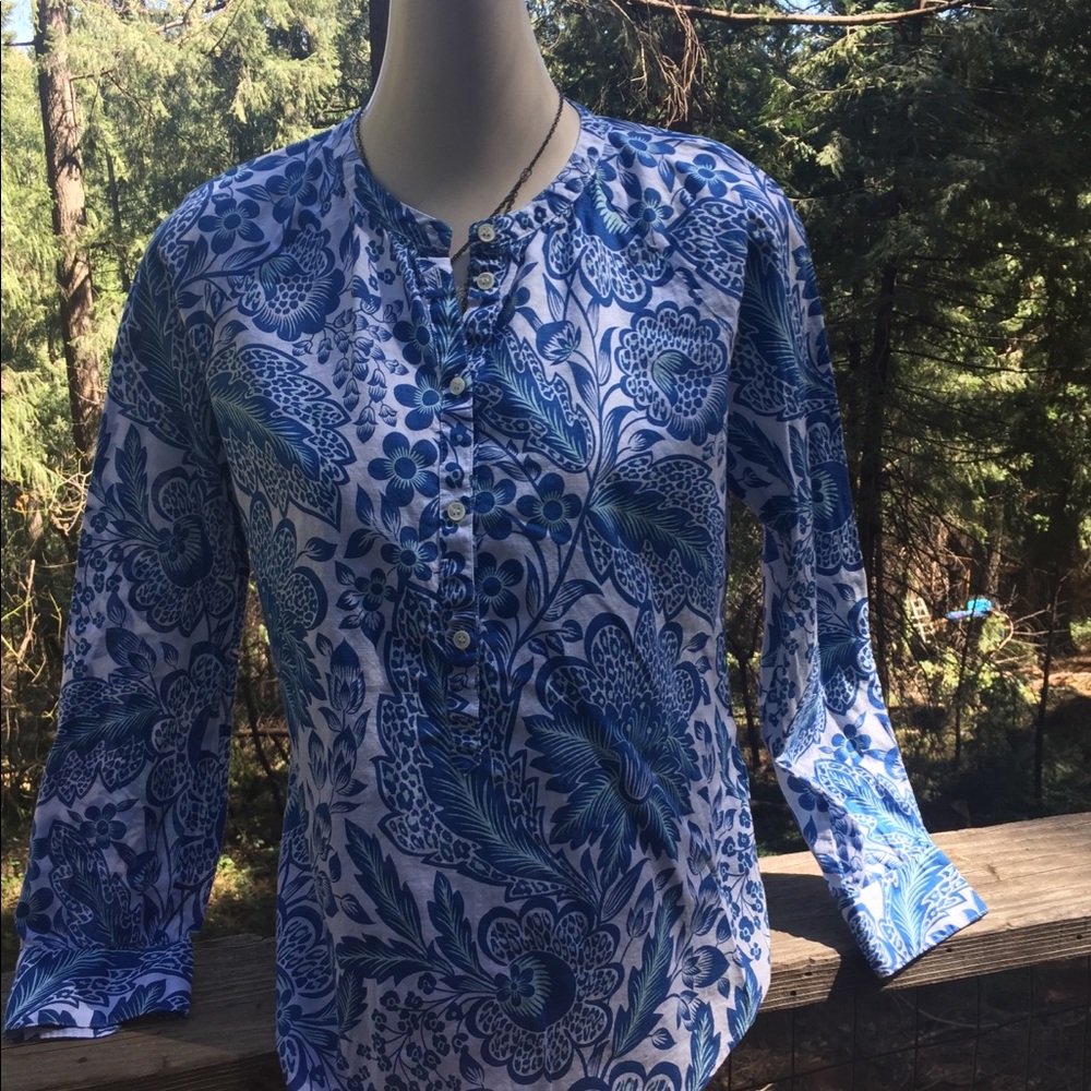 J .Crew cotton floral print light blue floral long sleeve print blouse HPx2 - Picture 11 of 11